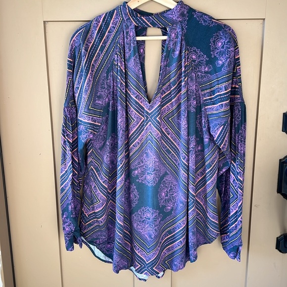 Free People Boho Indy Floral Cutout Choker Tunic Top sz S - Picture 2 of 11